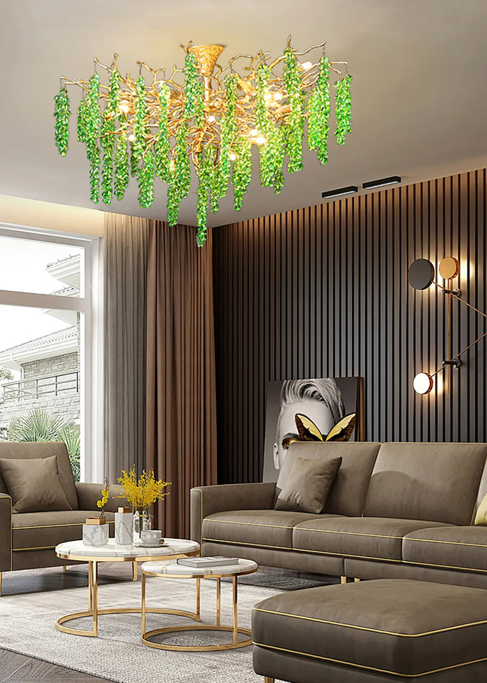 Candelabro de uvas de cristal y ramas de árbol
