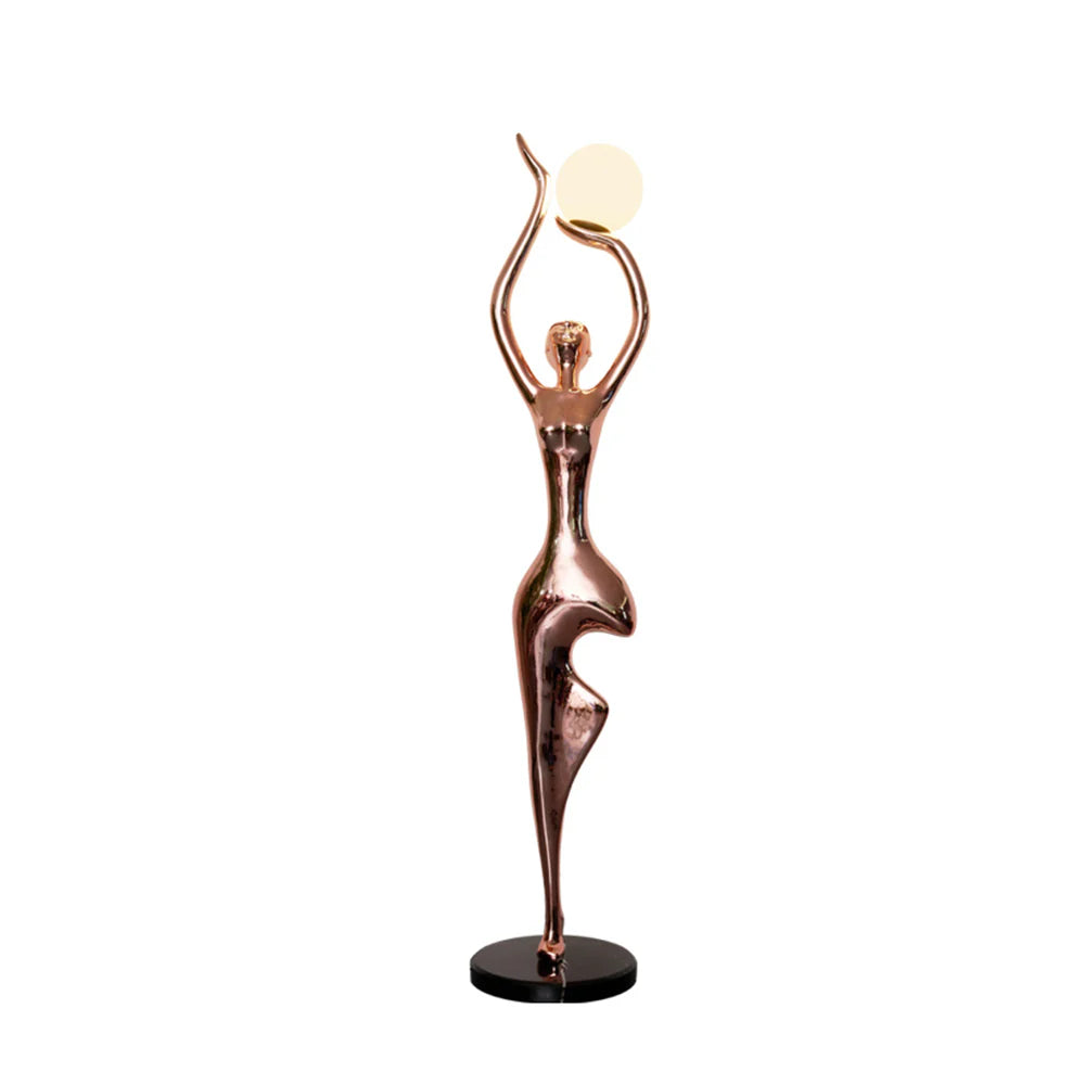 Lámpara de pie de escultura de yoga en postura del árbol