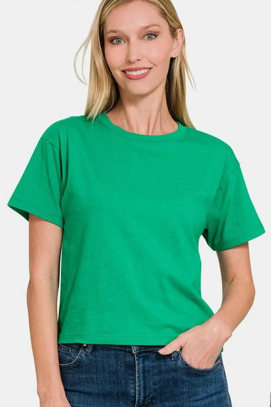 Trendsi Women's Cropped T-Shirt Round Neck Casual Fit