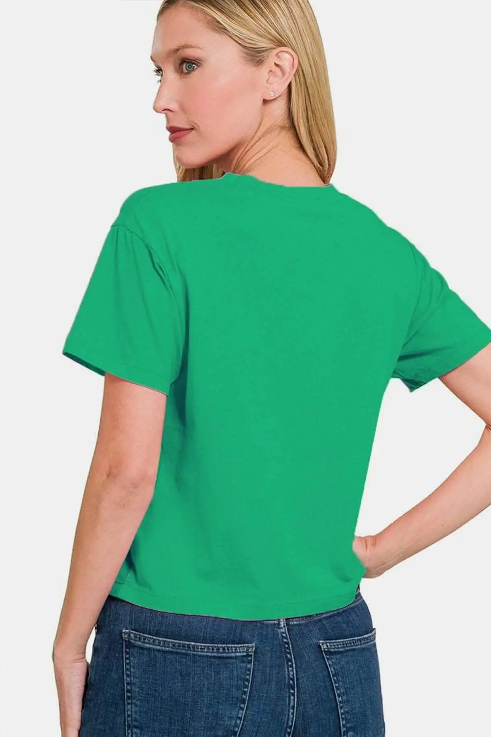Trendsi Women's Cropped T-Shirt Round Neck Casual Fit