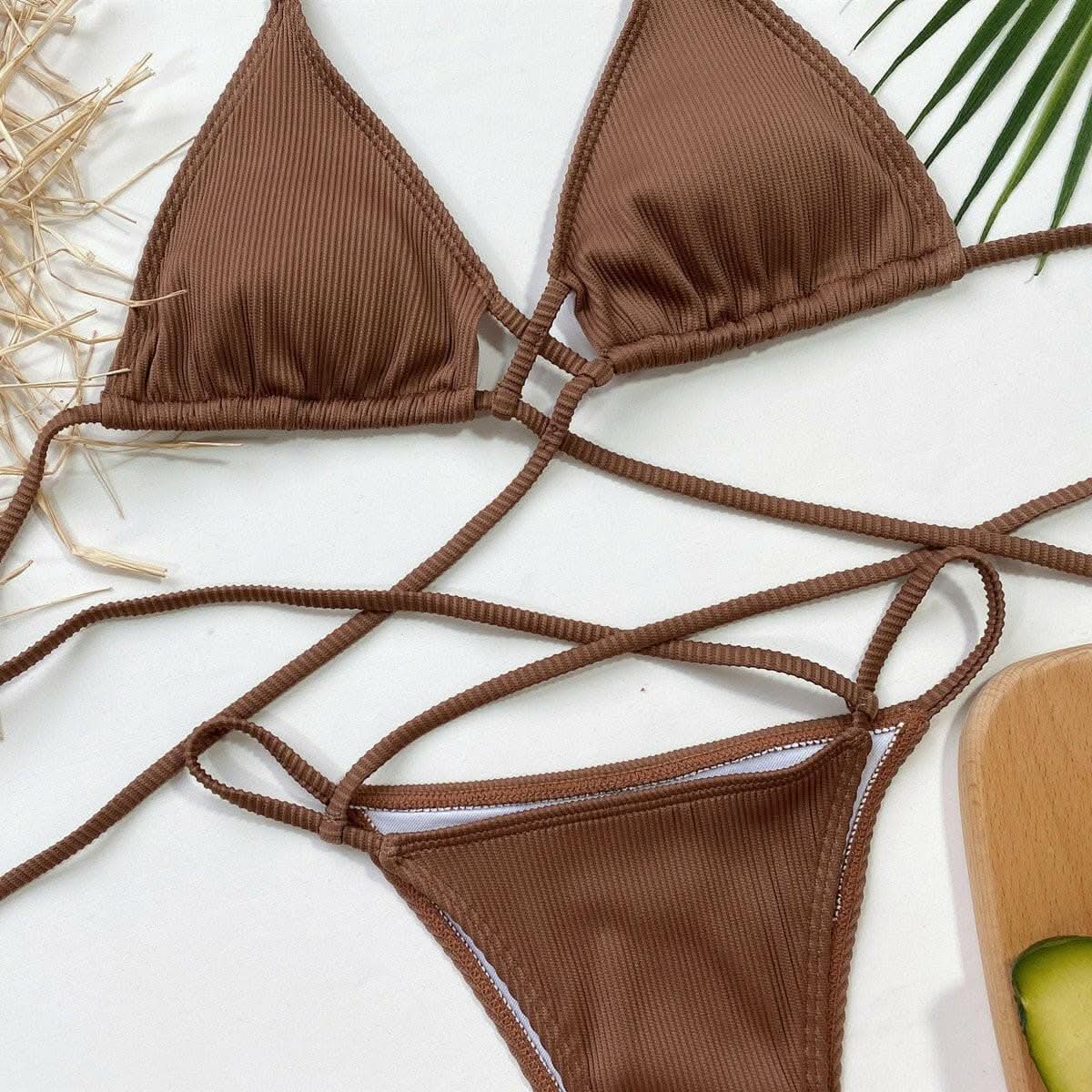 Trendsi Halter Bikini Set Women's Beach Swimwear High Cut, Crisscross Design