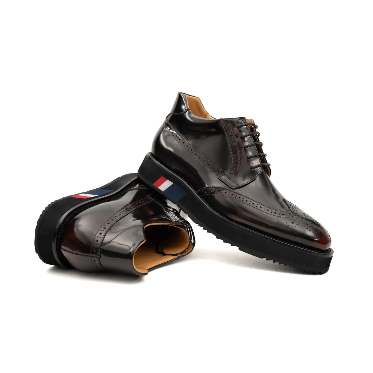 Dark Burgundy Calf Leather Wingtip Derby Shoes