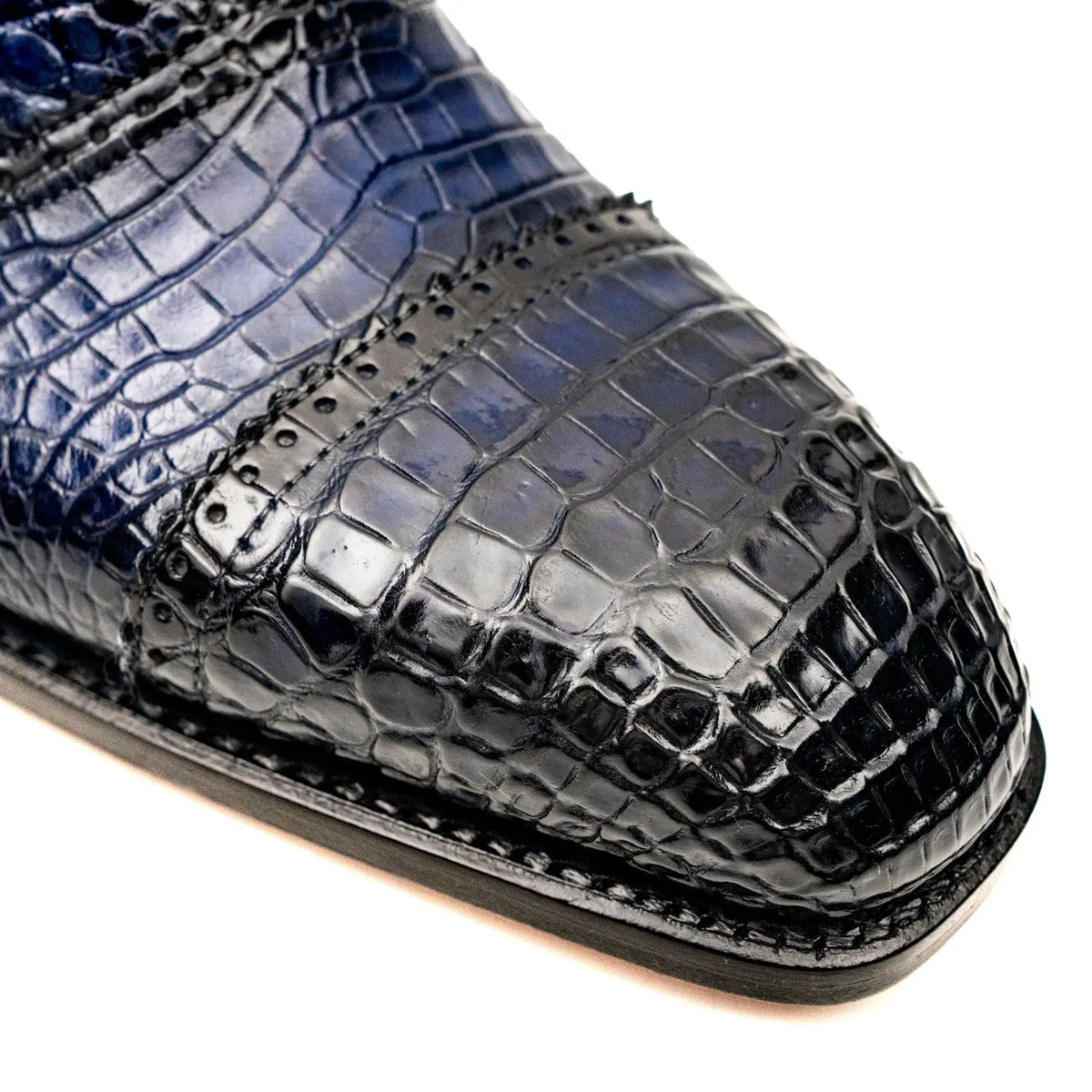 Blue Cap-Toe Crocodile Leather Oxford Shoes