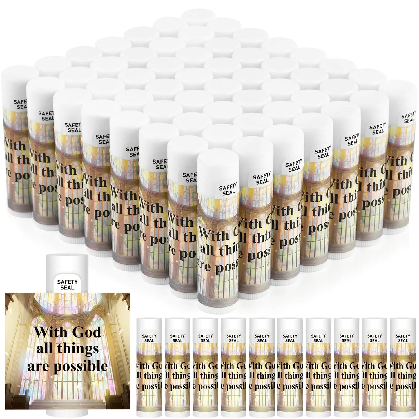 DMSKY 60 Lip Balm Bulk Christian Gift for Women Men Faith Religious Moisturizing Lip Care Product Stocking Stuffers with Inspirational Scripture Happy Moment Praise God for Friend