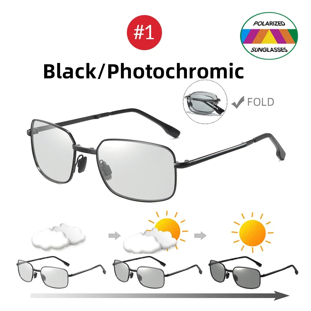 VIVIBEE Men Folding Photochromic Sunglasses with Polarized Lens Rectangle Metal Summer Male Shades 2026 Trending Products