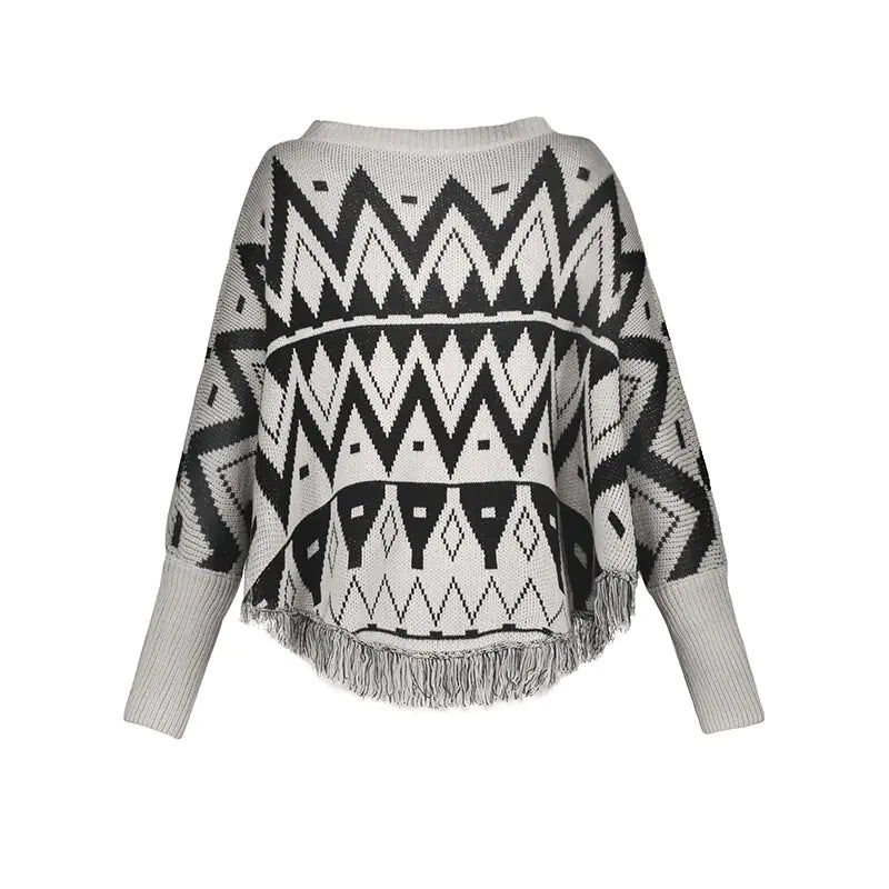 Women's Batwing Geometric Pattern Knit Sweater Top