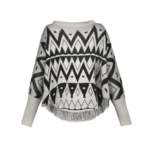 Women's Batwing Geometric Pattern Knit Sweater Top