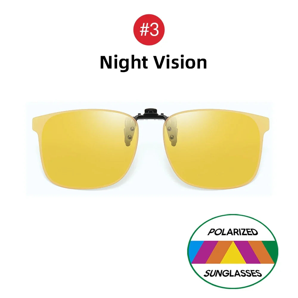 VIVIBEE Polarized Clip on Flip Up Rimless Sunglasses for Anti-Glare Night Driving Square Glasses UV  Eyeglasses
