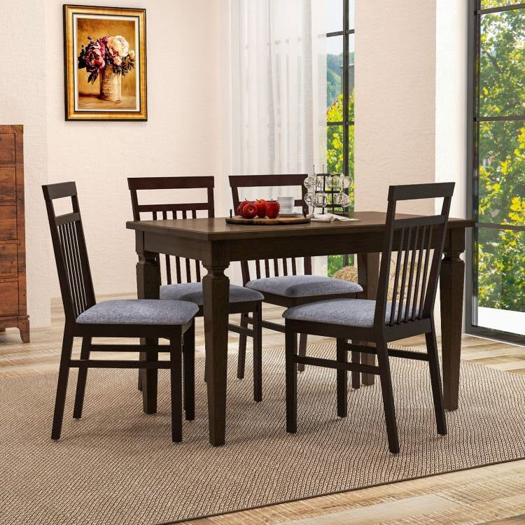 Juego de 2 - Clásicas sillas de comedor de madera resistentes con asiento tapizado en gris