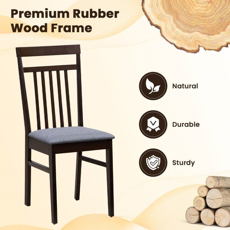Juego de 2 - Clásicas sillas de comedor de madera resistentes con asiento tapizado en gris