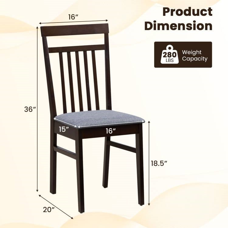 Juego de 2 - Clásicas sillas de comedor de madera resistentes con asiento tapizado en gris