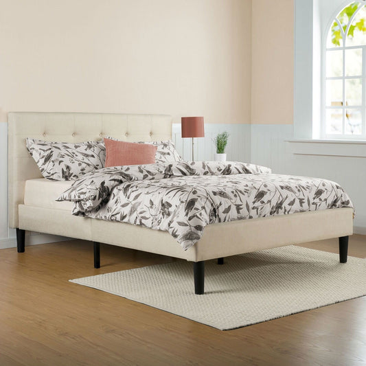 Base de cama tapizada Queen size color topo beige con cabecero