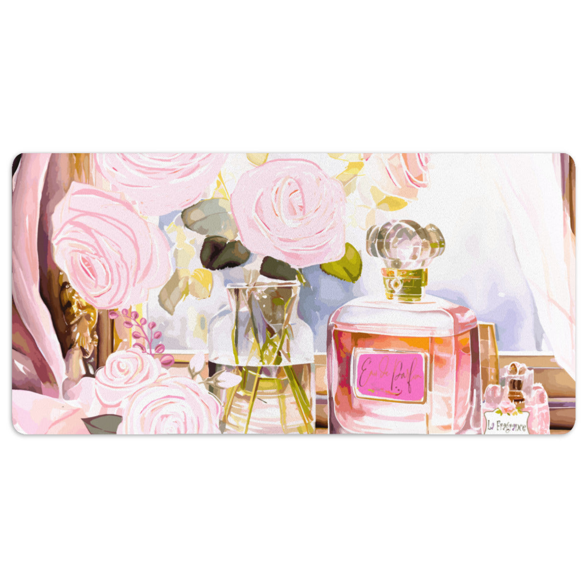 Pink Flowers & Perfume 40" x 20" Mousepad Desk Mat