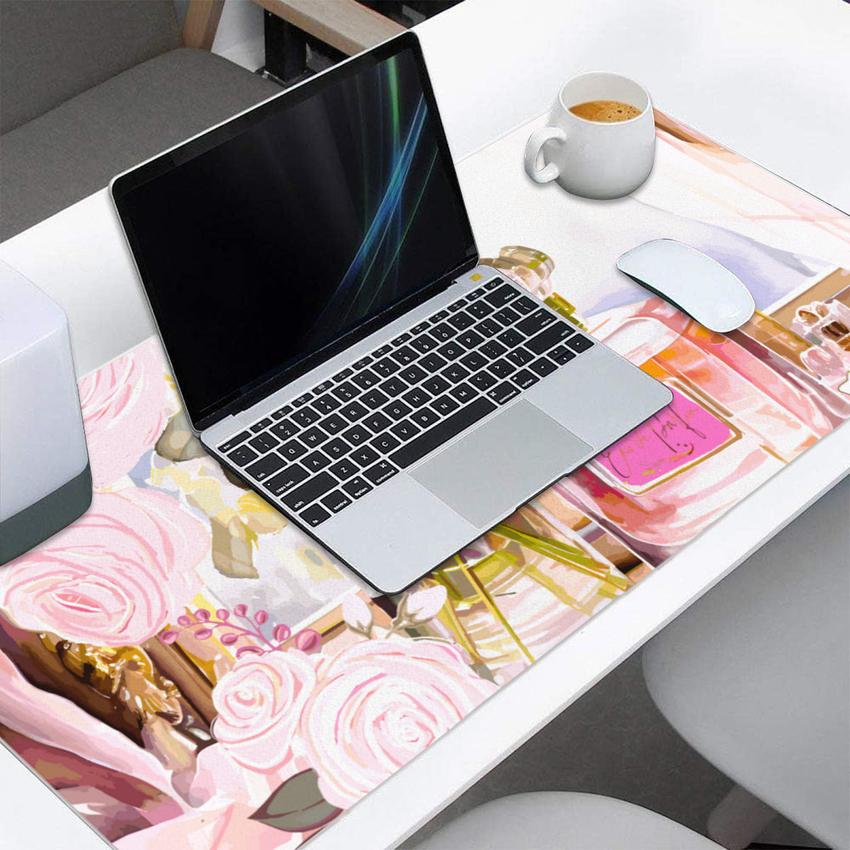 Pink Flowers & Perfume 40" x 20" Mousepad Desk Mat