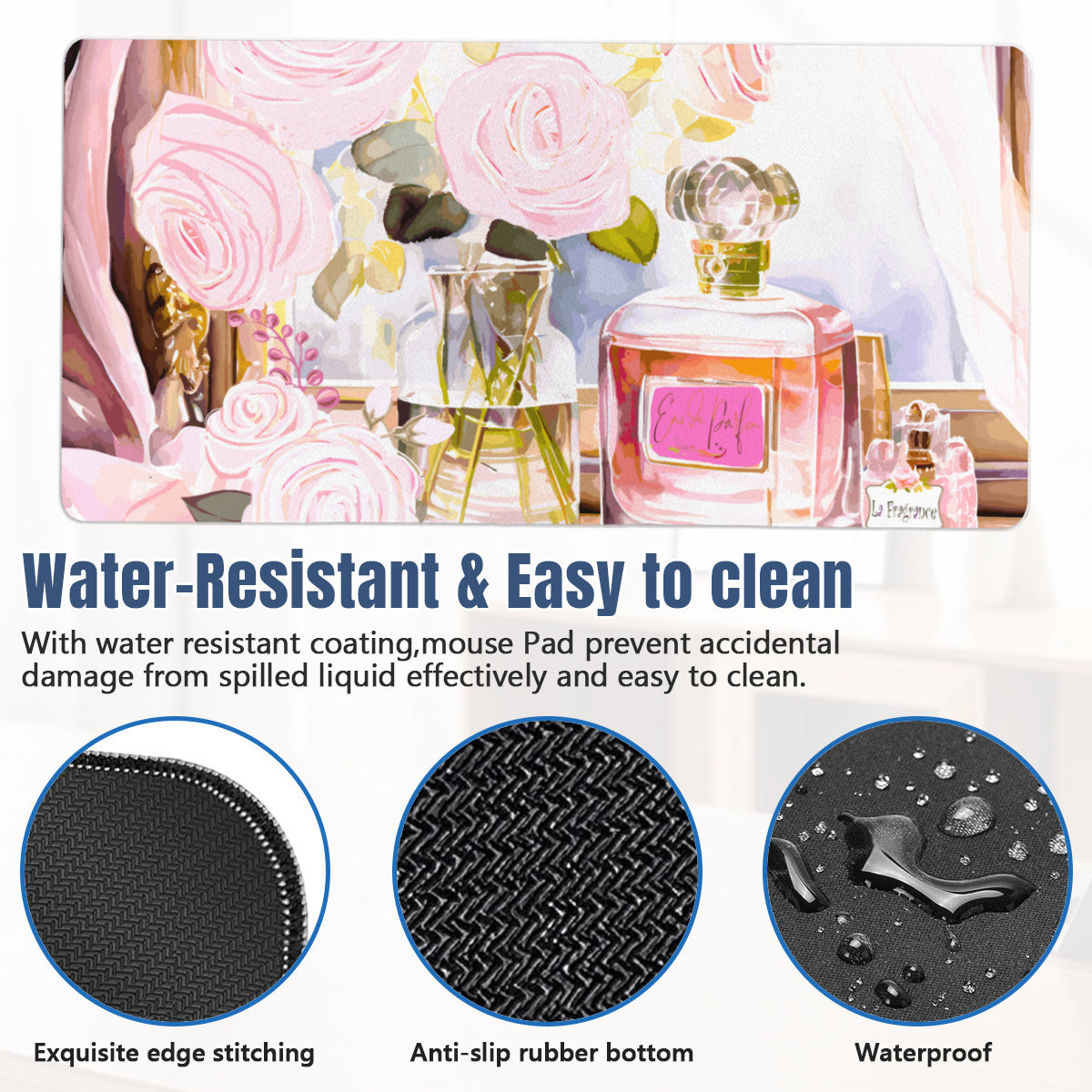 Pink Flowers & Perfume 40" x 20" Mousepad Desk Mat