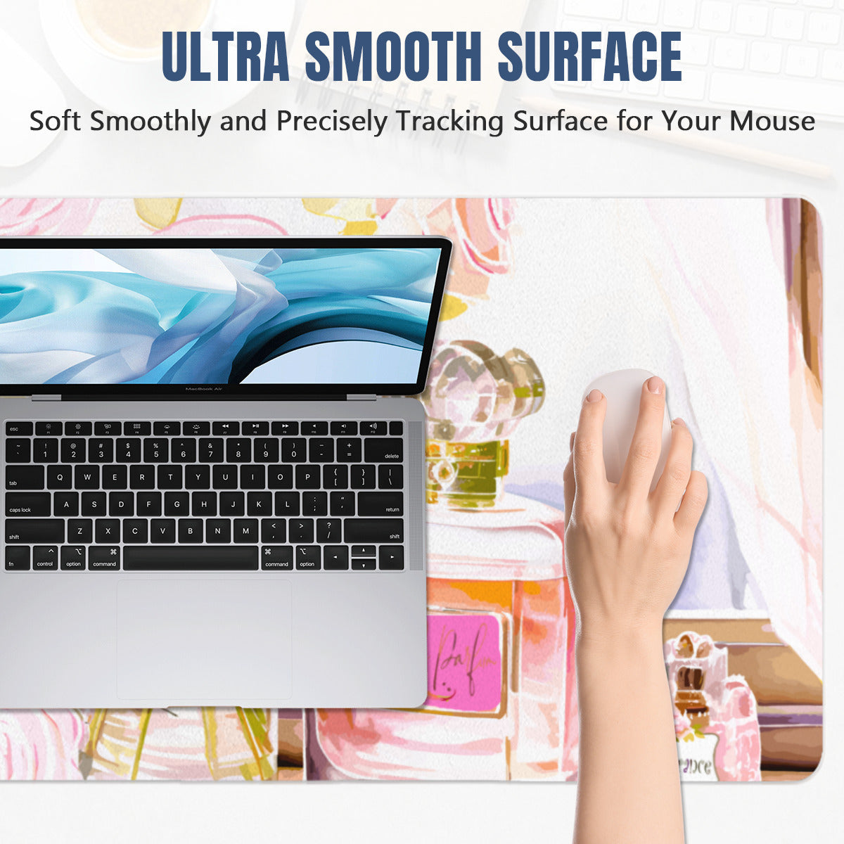 Pink Flowers & Perfume 40" x 20" Mousepad Desk Mat