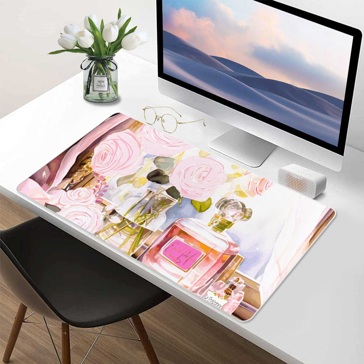 Pink Flowers & Perfume 40" x 20" Mousepad Desk Mat