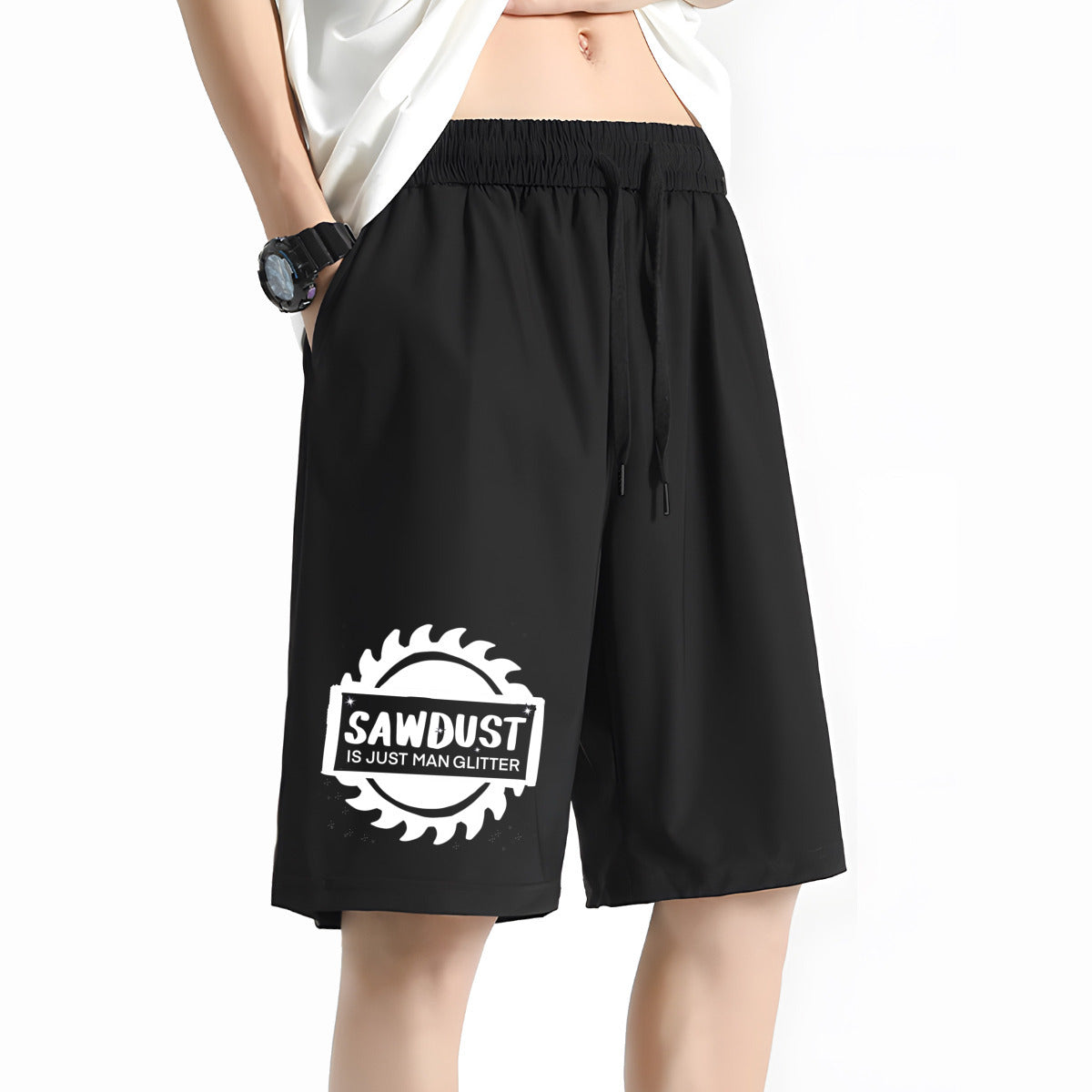 Sawdust is Just Man Glitter Men's Printed Black Shorts
