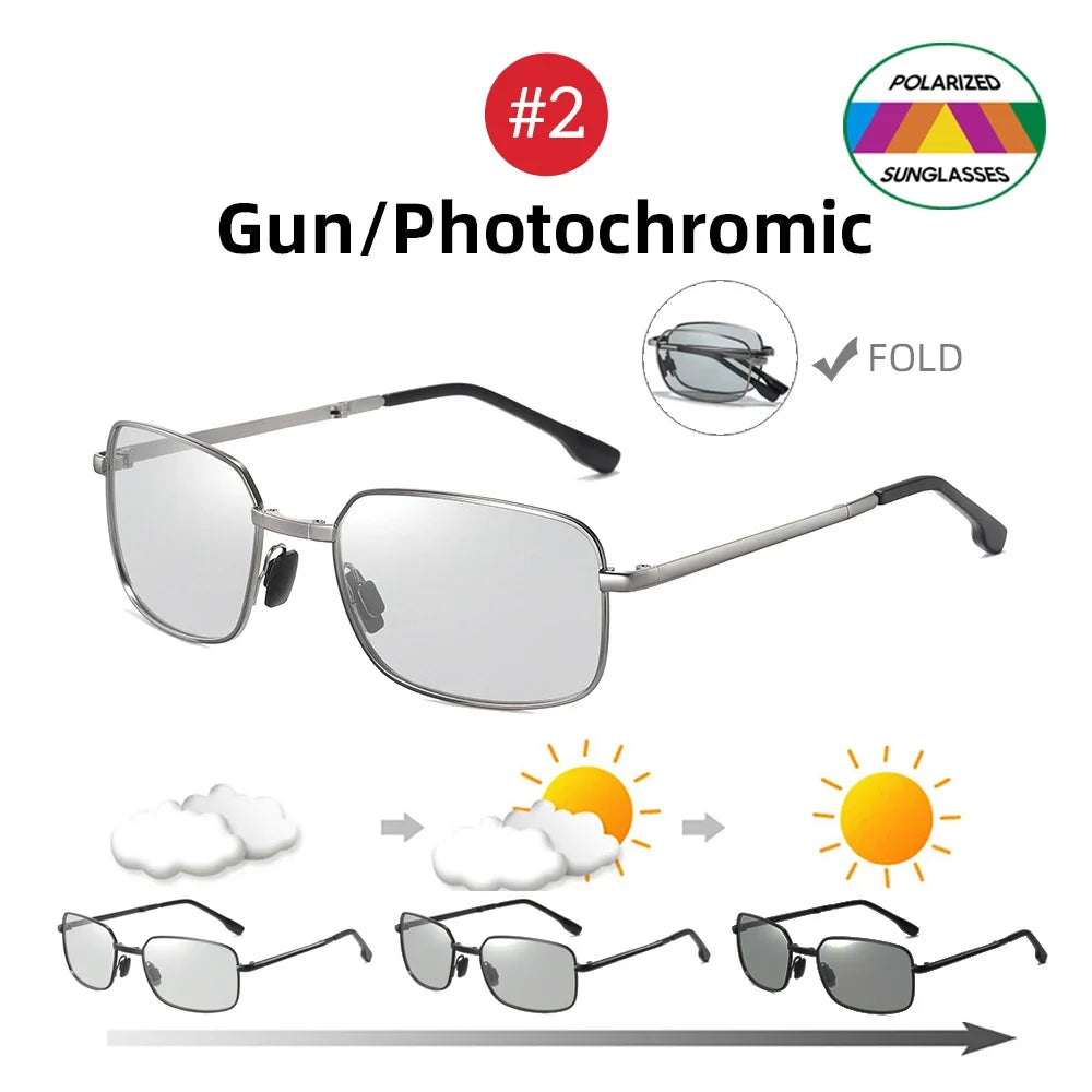VIVIBEE Men Folding Photochromic Sunglasses with Polarized Lens Rectangle Metal Summer Male Shades 2026 Trending Products