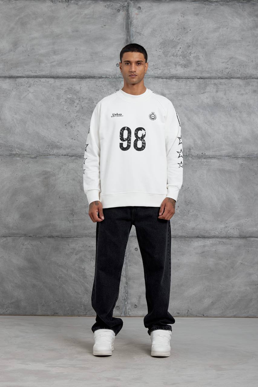 Unisex "98" Distressed Graphic Sweatshirt – Varsity Streetwear Pullover