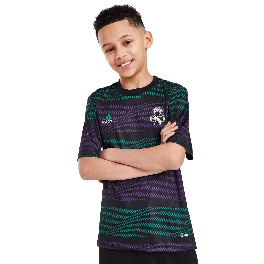 adidas Junior Real Madrid Pre Match Shirt - Black / Active Purple / Court Green