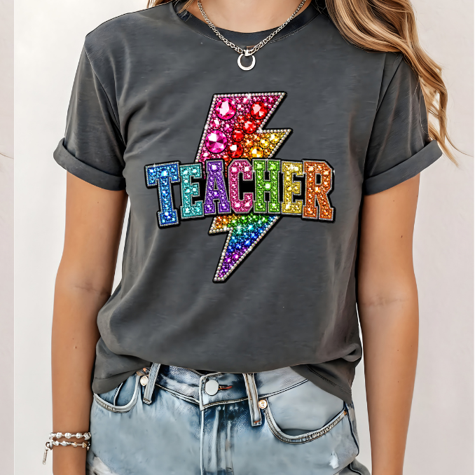 Teaching Lightning bolt | 100% Cotton Tshirt | Fun Rhinestone Shirt | Stylish Trendy Apparel nn