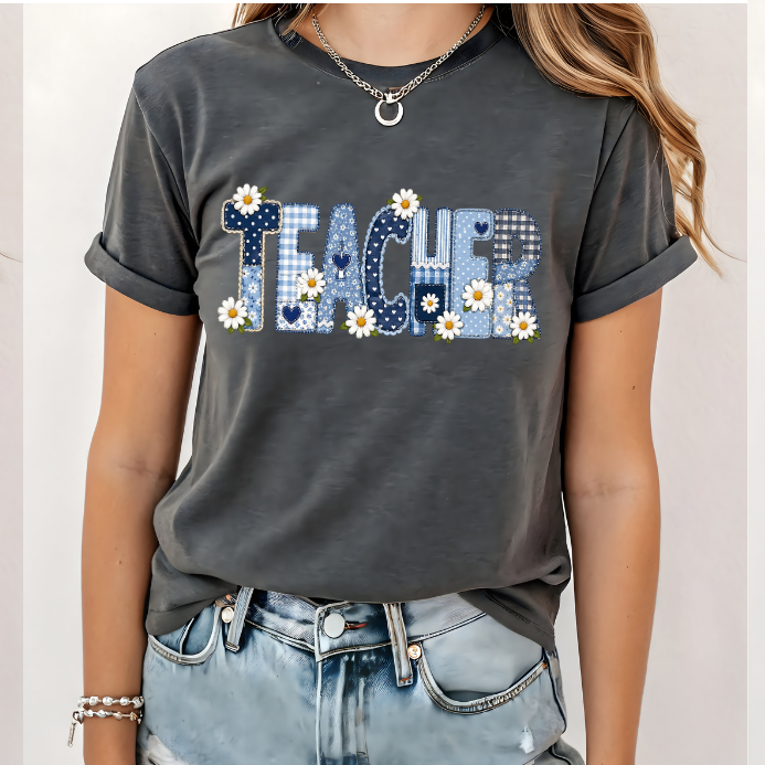 Teach daisy patchwork | 100% Cotton Tshirt | Christian Shirt | Stylish Trendy Apparel nn