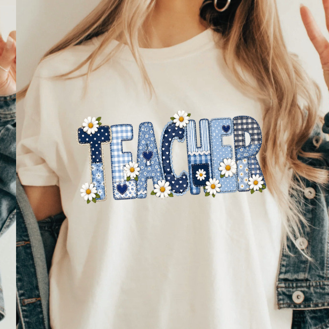 Teach daisy patchwork | 100% Cotton Tshirt | Christian Shirt | Stylish Trendy Apparel nn
