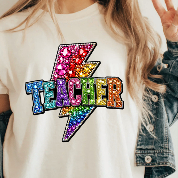 Teaching Lightning bolt | 100% Cotton Tshirt | Fun Rhinestone Shirt | Stylish Trendy Apparel nn