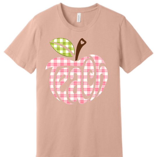 Teach Apple checkered gingham | 100% Cotton Tshirt | Christian Shirt | Stylish Trendy Apparel nn