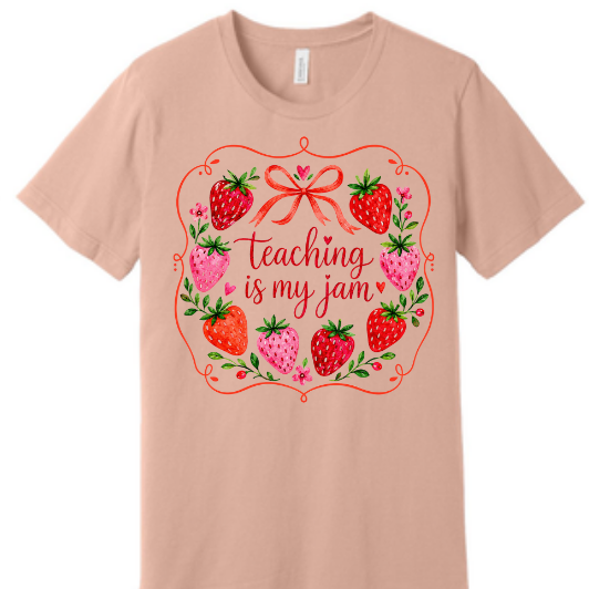 Teaching is my Jam Strawberry Teacher shirt | 100% Cotton Tshirt | teacher Shirt | Stylish Trendy Apparel nn