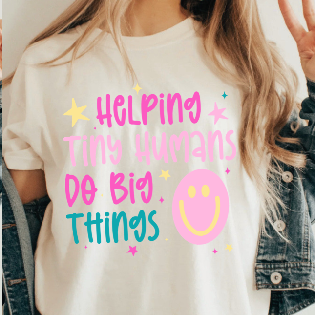 Helping tiny humans do big things Teacher shirt | 100% Cotton Tshirt | teacher Shirt | Stylish Trendy School Apparel nn
