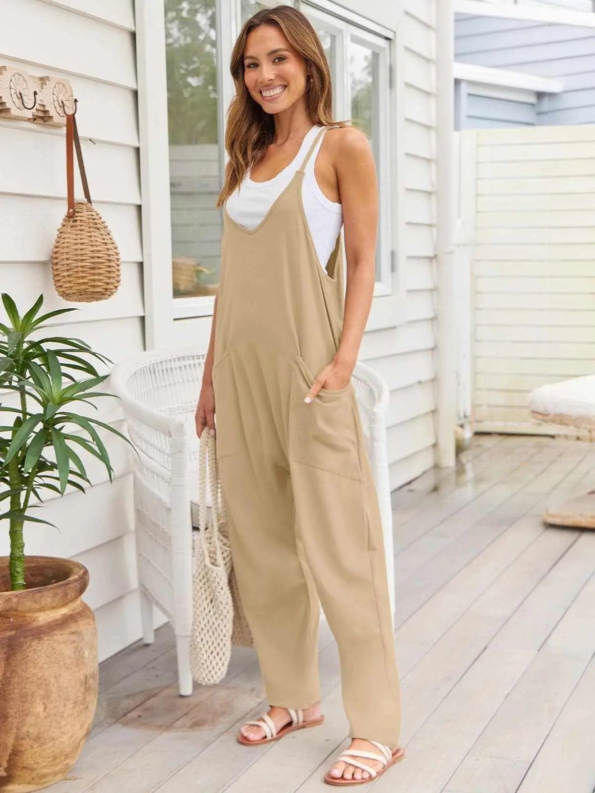 Accessories Trendsi V-Neck Jumpsuit Women's Casual Romper Comfy Pocket One-Piece