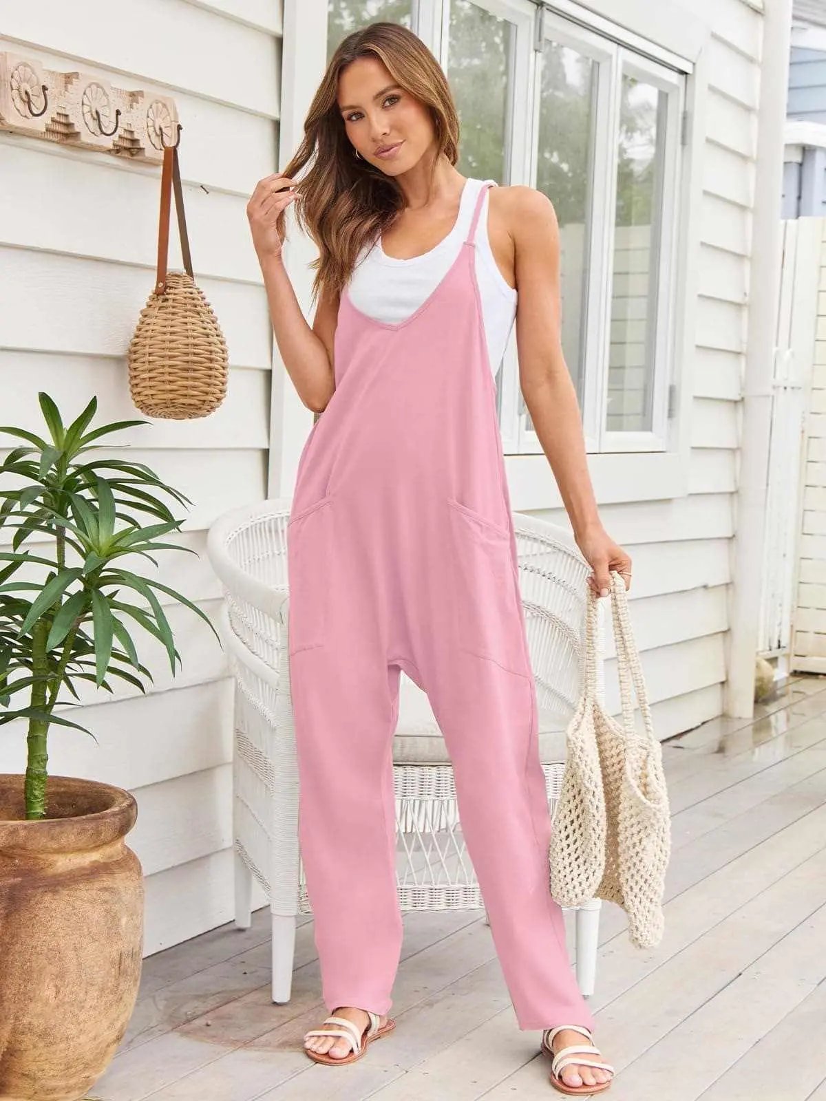 Accessories Trendsi V-Neck Jumpsuit Women's Casual Romper Comfy Pocket One-Piece