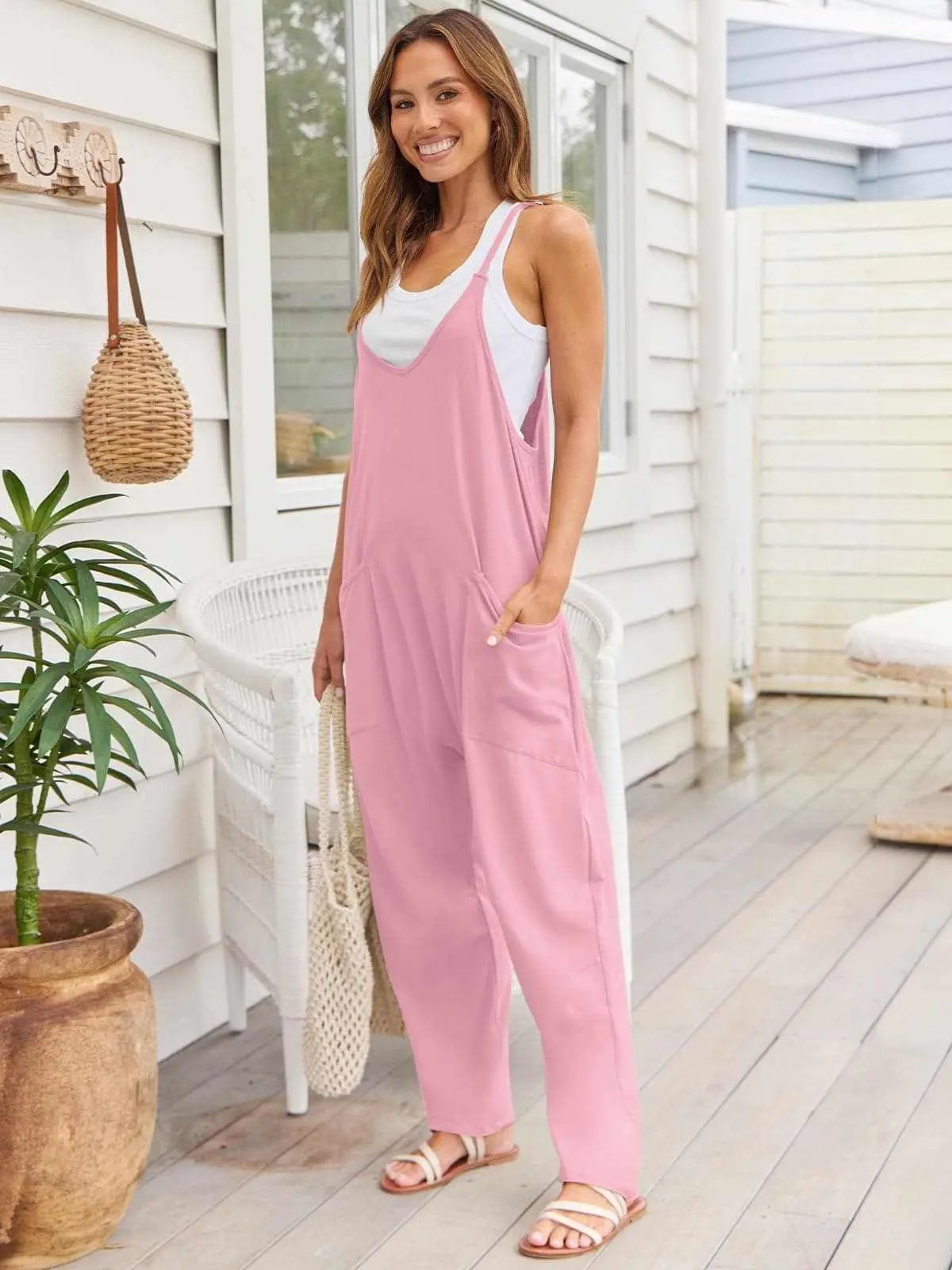 Accessories Trendsi V-Neck Jumpsuit Women's Casual Romper Comfy Pocket One-Piece