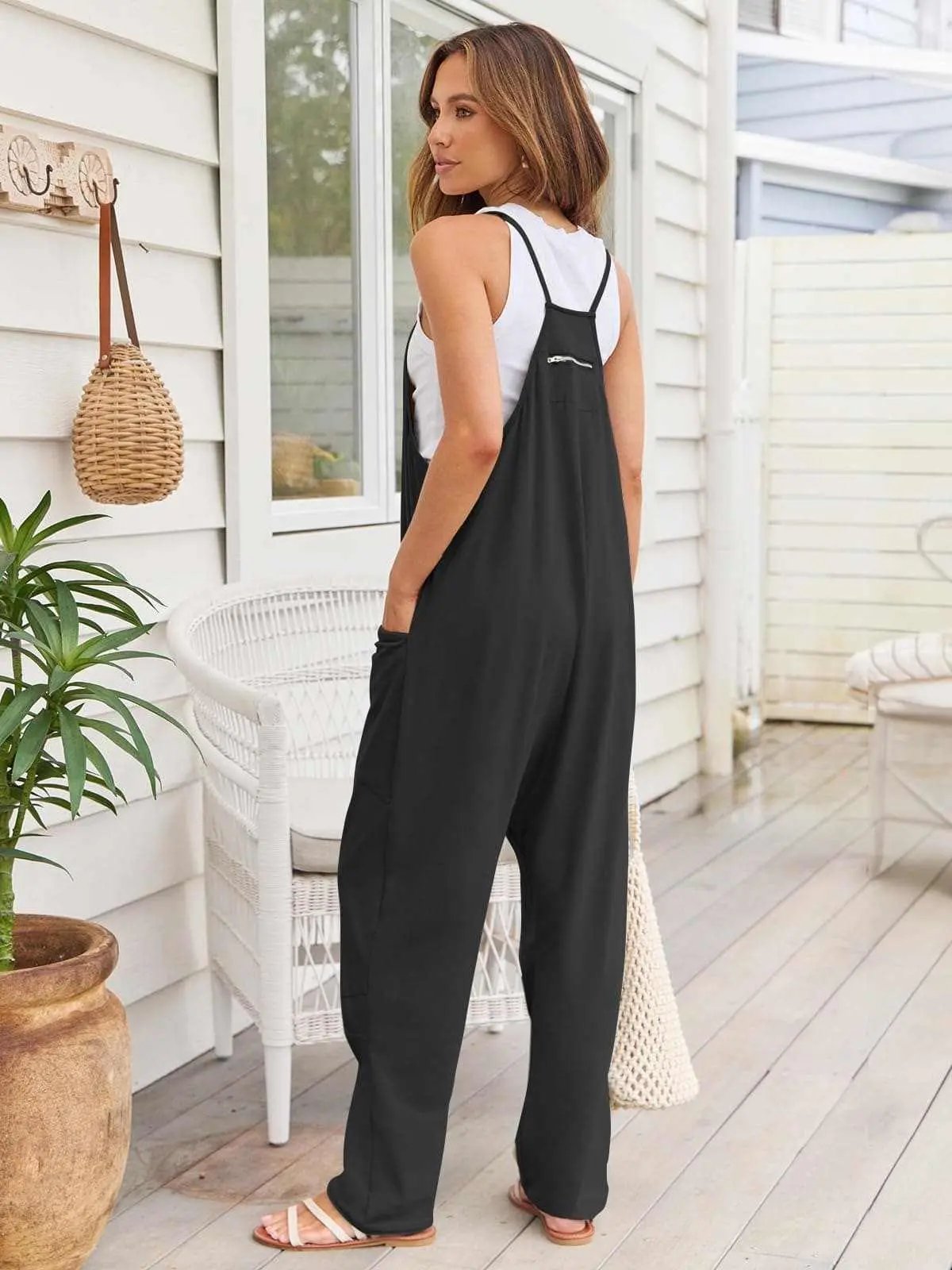 Accessories Trendsi V-Neck Jumpsuit Women's Casual Romper Comfy Pocket One-Piece
