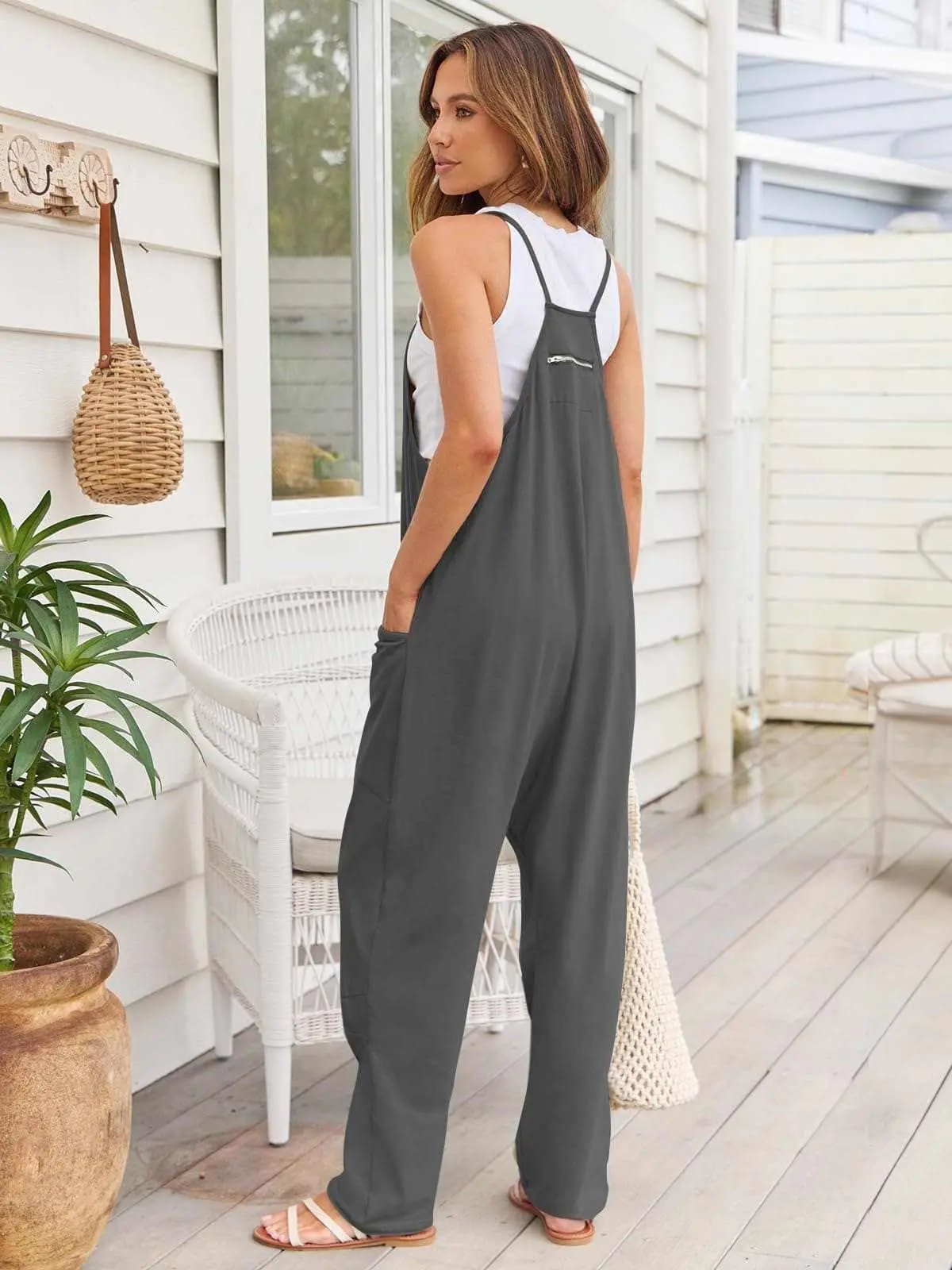 Accessories Trendsi V-Neck Jumpsuit Women's Casual Romper Comfy Pocket One-Piece