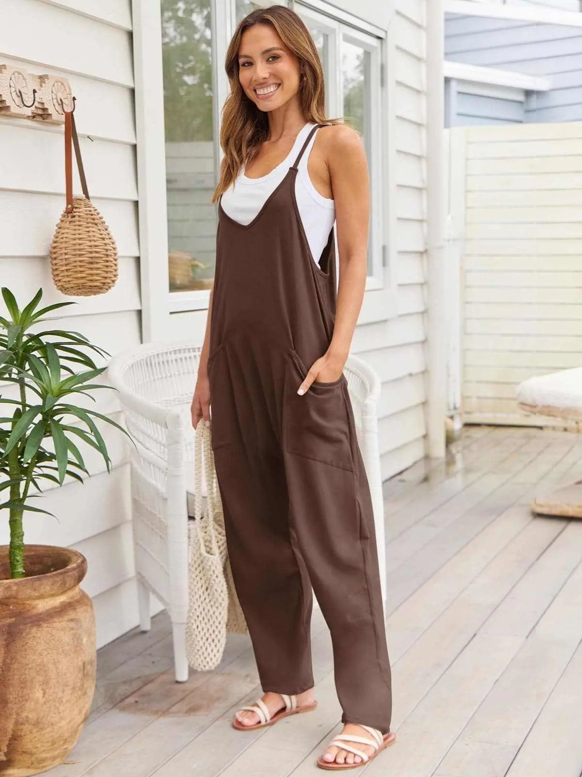 Accessories Trendsi V-Neck Jumpsuit Women's Casual Romper Comfy Pocket One-Piece