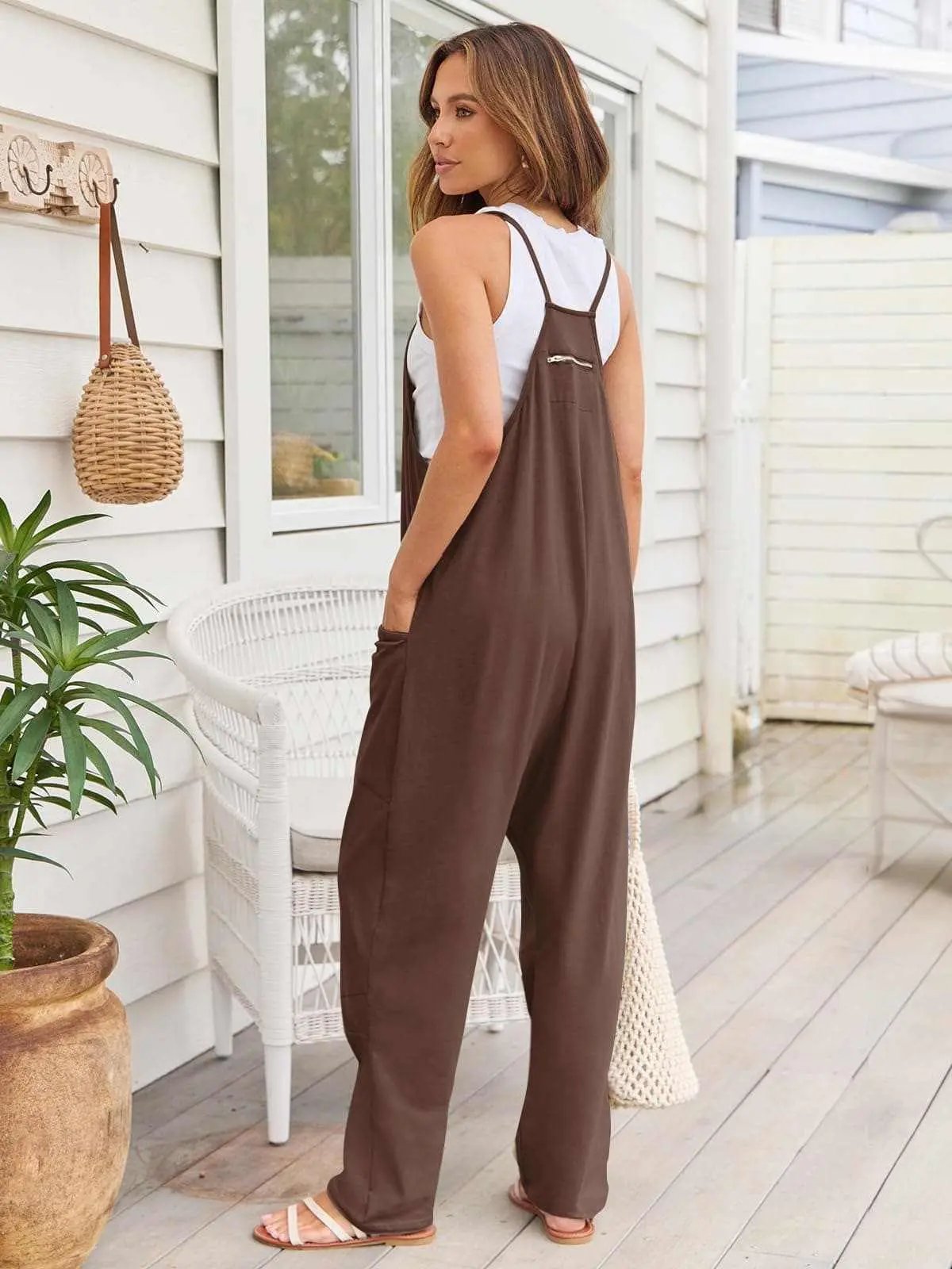 Accessories Trendsi V-Neck Jumpsuit Women's Casual Romper Comfy Pocket One-Piece