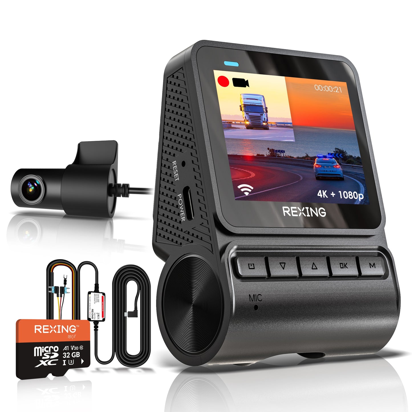 Rexing - V1P Flex X4 Cámara doble de salpicadero Wi-Fi 4K - Negro