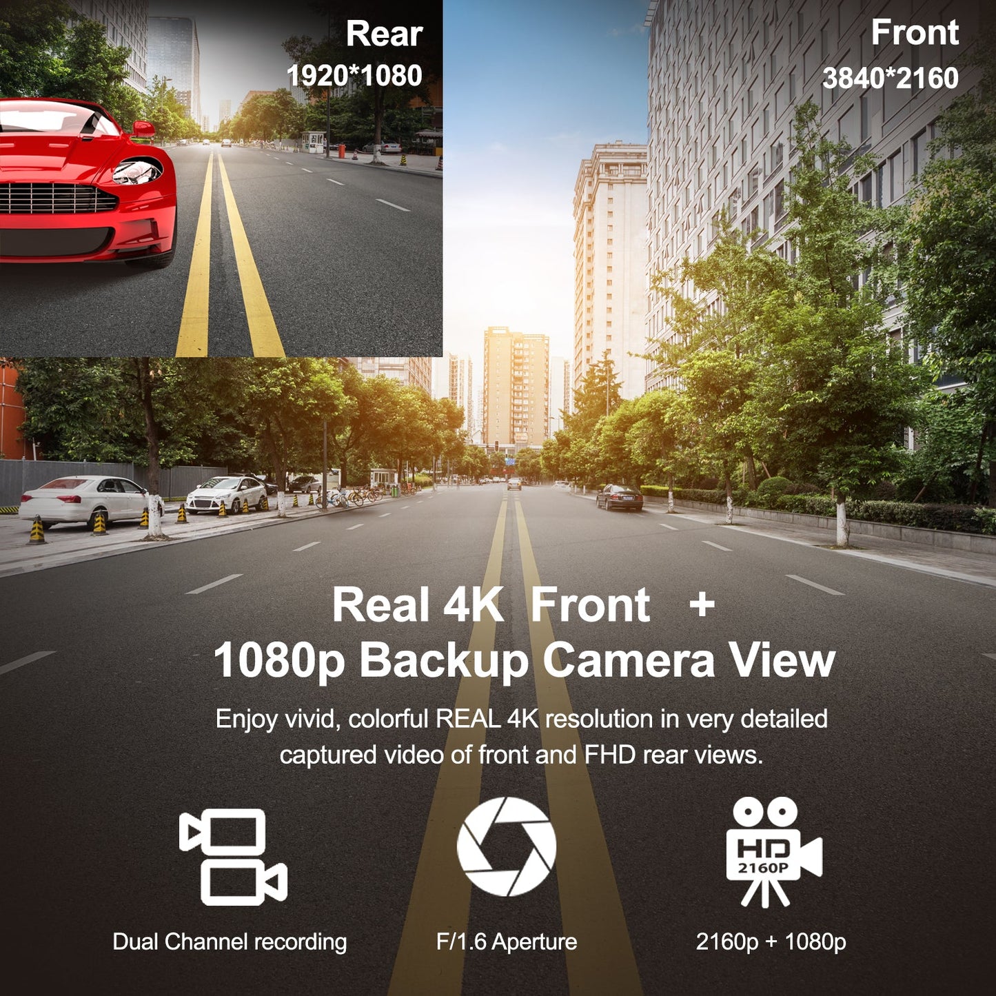 Rexing V1P Max 4K UHD Cámara de salpicadero de doble canal 4K 3840×2160 Delantera + 1080p Trasera con Wi-Fi y GPS
