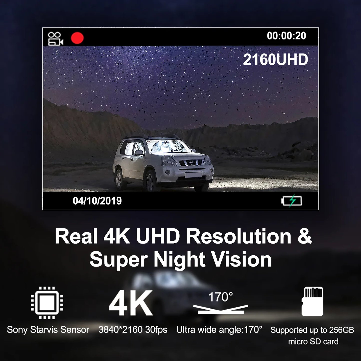 Cámara de salpicadero Rexing V5 Bundle 3 canales premium 4K con Wi-Fi y GPS