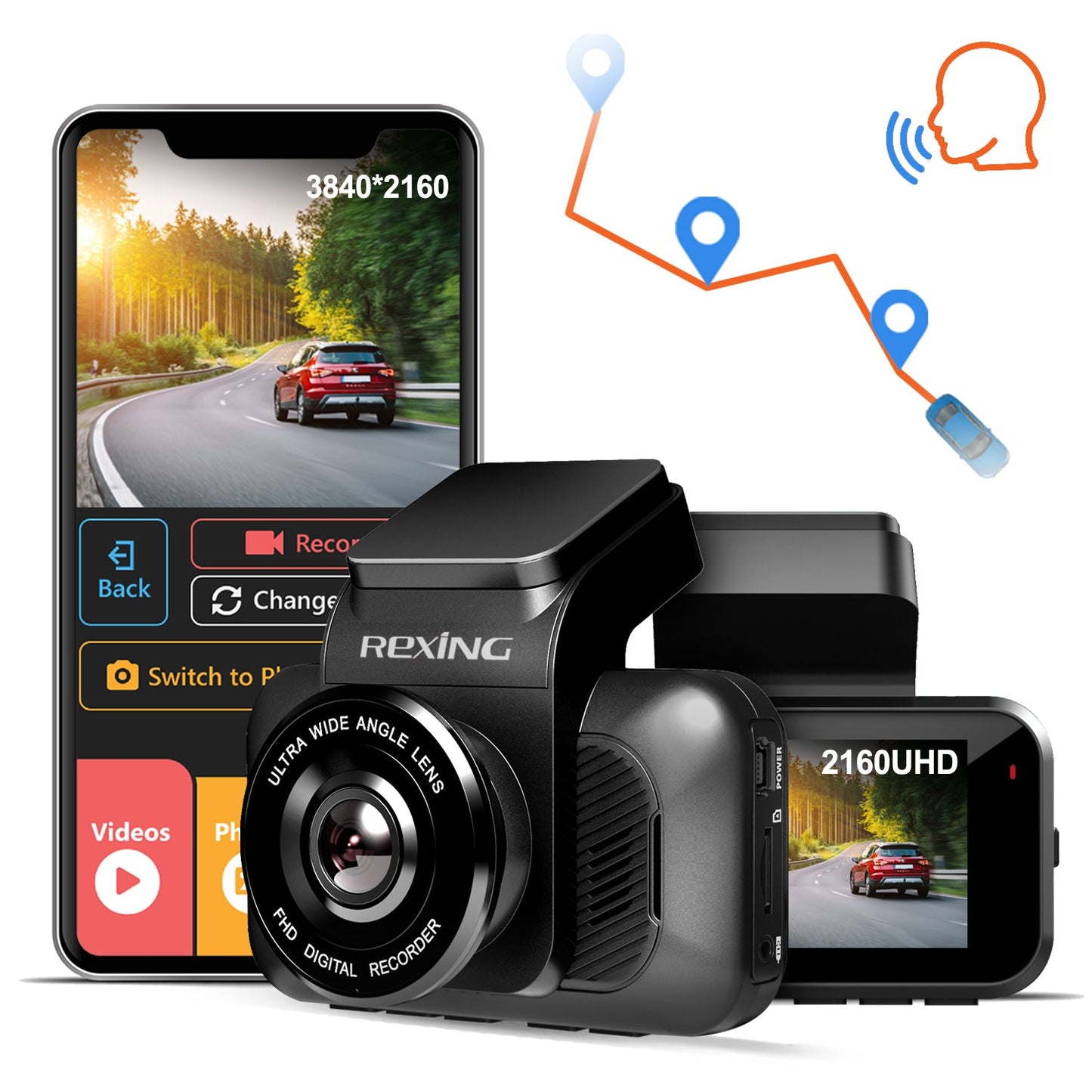 Cámara de salpicadero Rexing V5 Bundle 3 canales premium 4K con Wi-Fi y GPS
