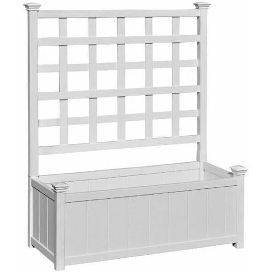 Jardinera elevada de vinilo blanco para exterior con enrejado