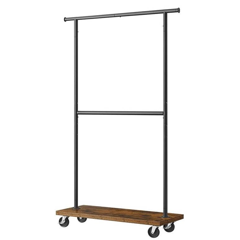 Estante para ropa estilo industrial, barra doble para colgar ropa, con ruedas