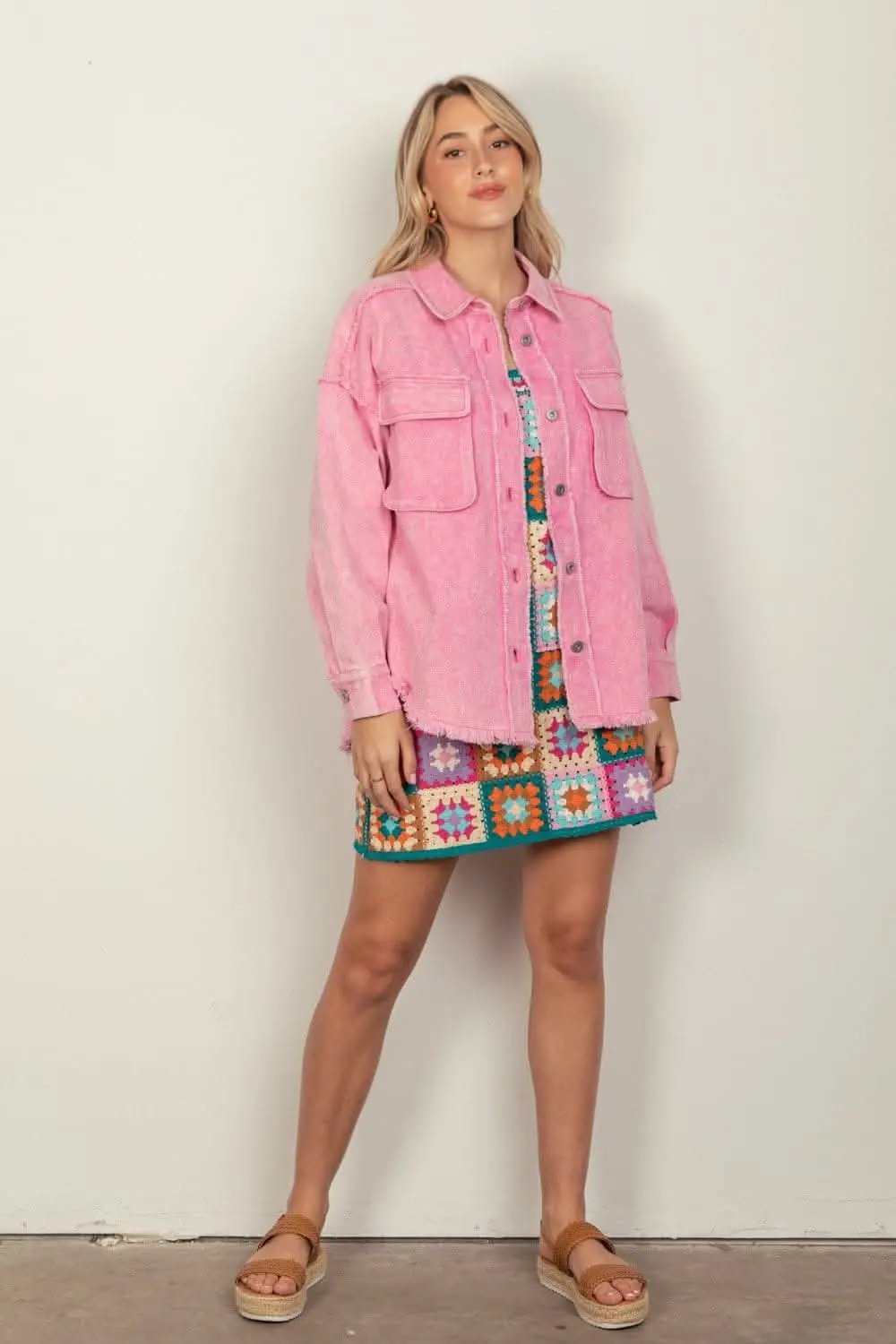 Jackets Trendsi Raw Hem Jacket Women's Casual Long Sleeve Button Up Top USA Shipped