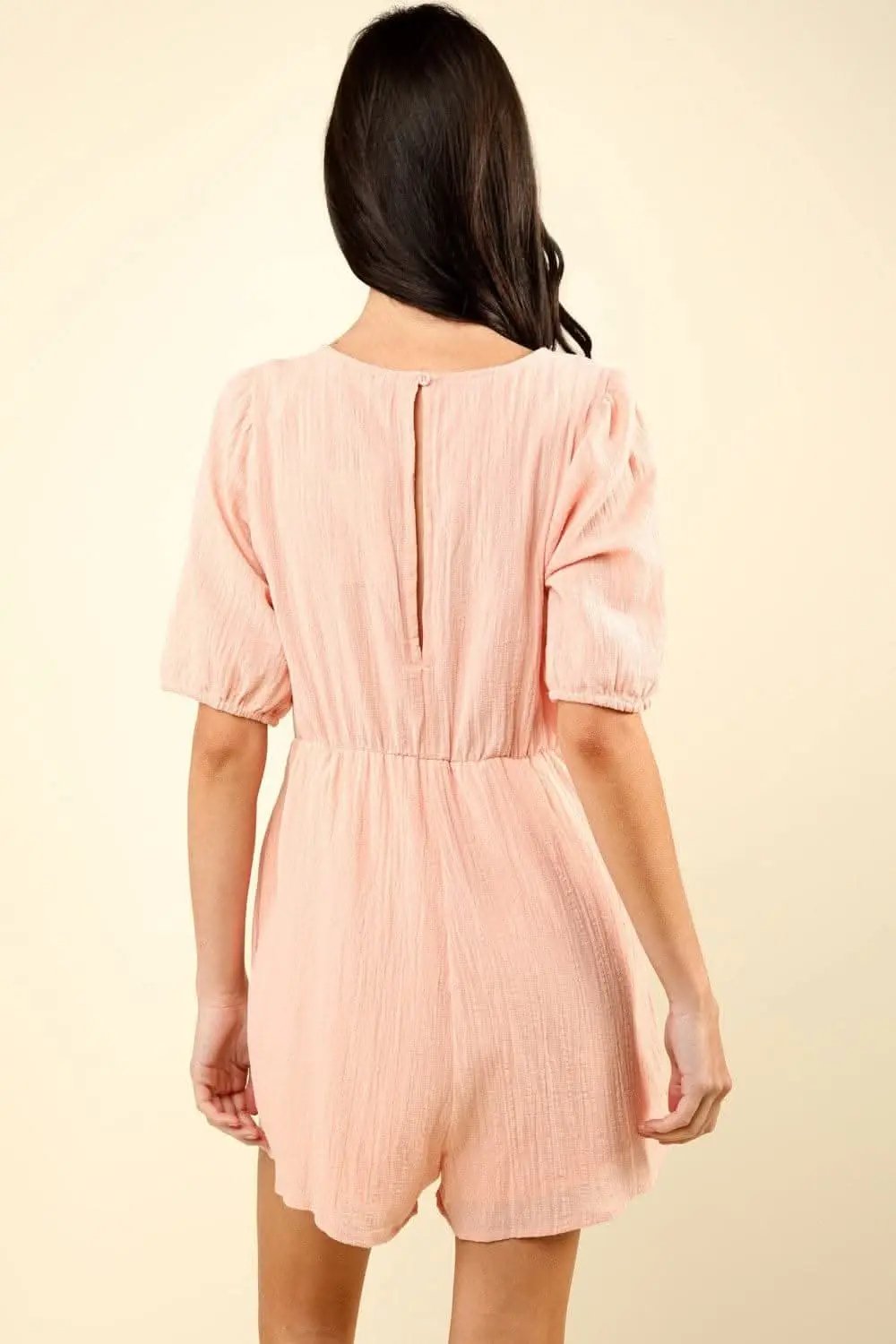 Jumpsuits & Rompers Trendsi VERY J Lace Detail Puff Sleeve Romper with Pockets