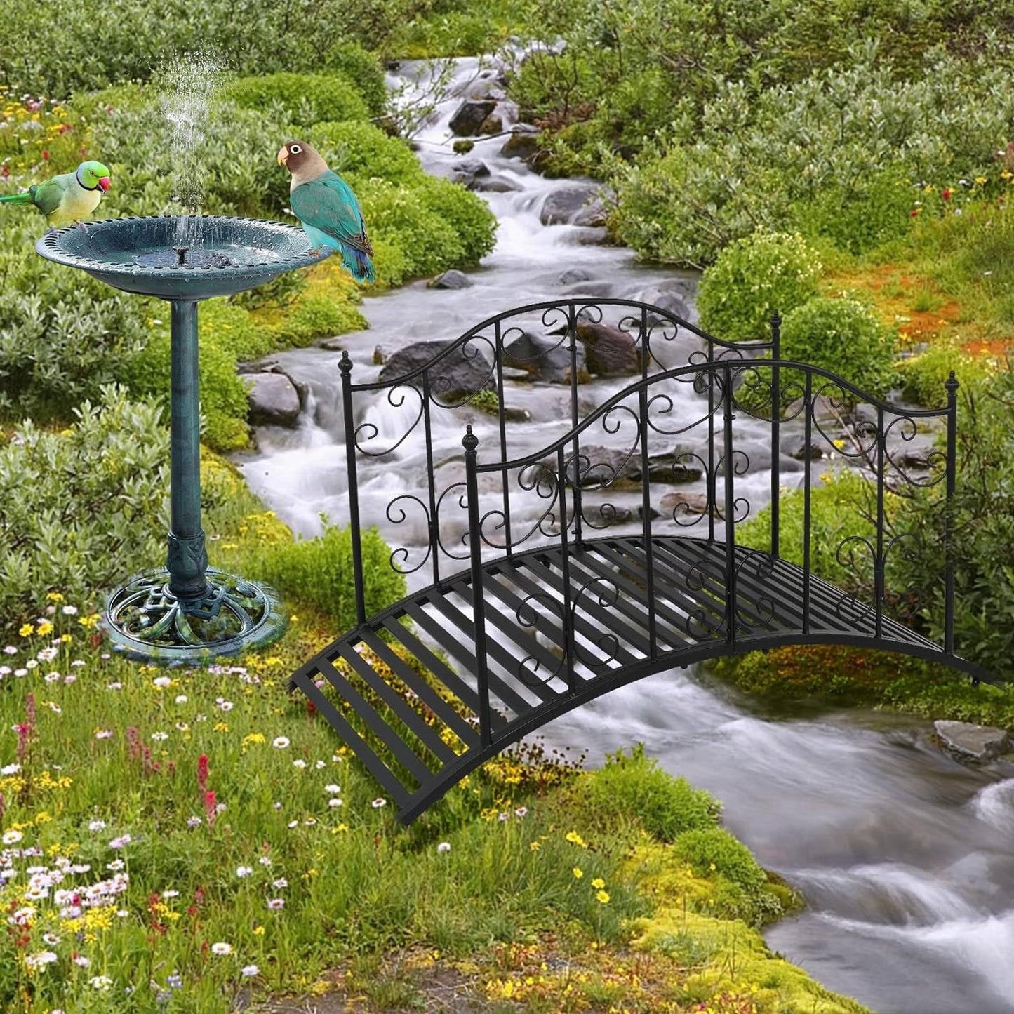 Puente de jardín de metal negro resistente de 1.2 m, a prueba de óxido para exteriores