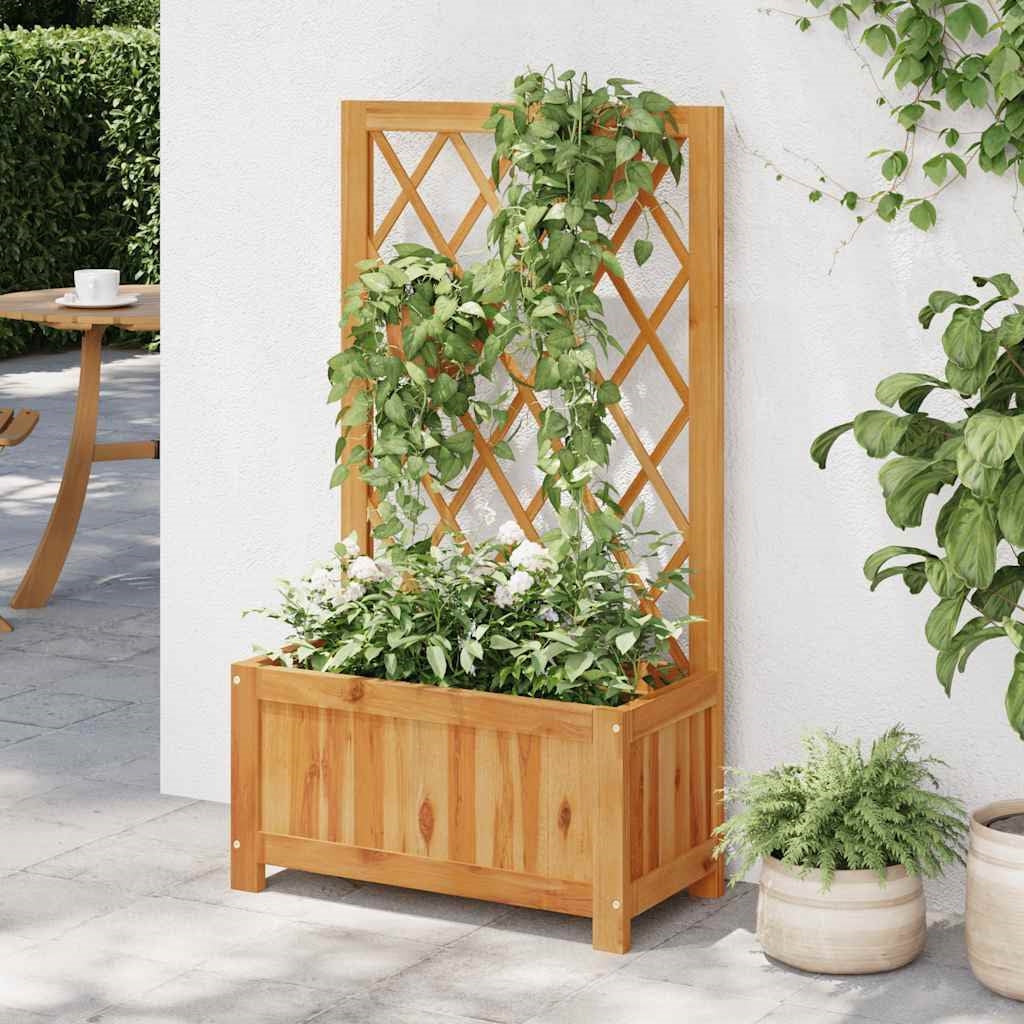Macetero elevado de madera maciza para exteriores con celosía