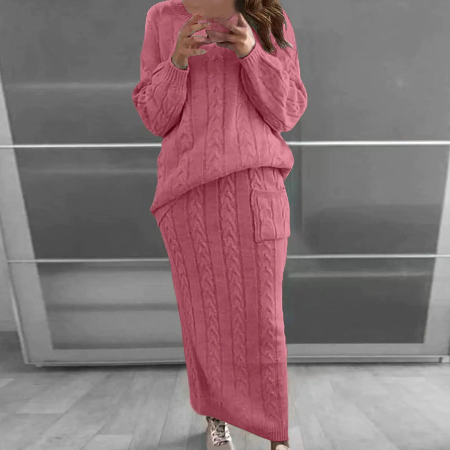 Autumn Winter Women's Fashion Sweater Dress Set